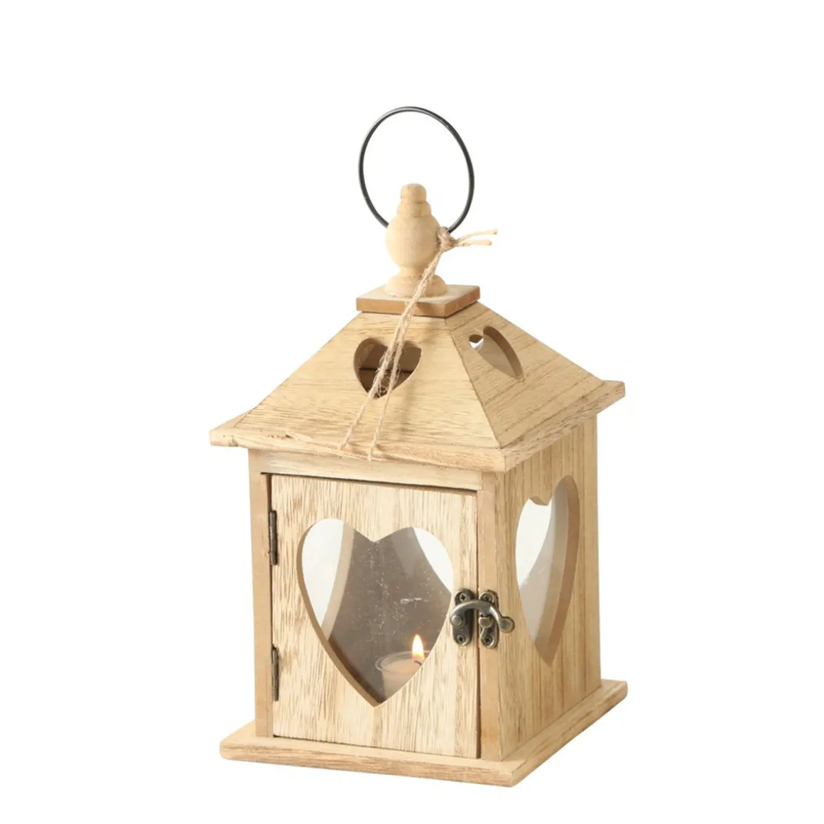 Windlicht Jules mit Herz, Holzlaterne 14x14x24cm, Boltze Home Collections
