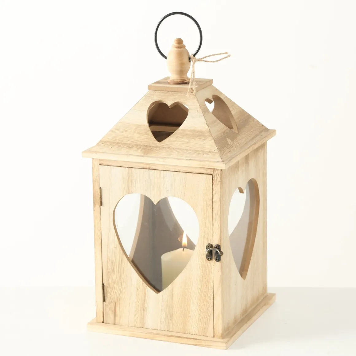 Windlicht Jules mit Herz, Holzlaterne 14x14x24cm, Boltze Home Collections