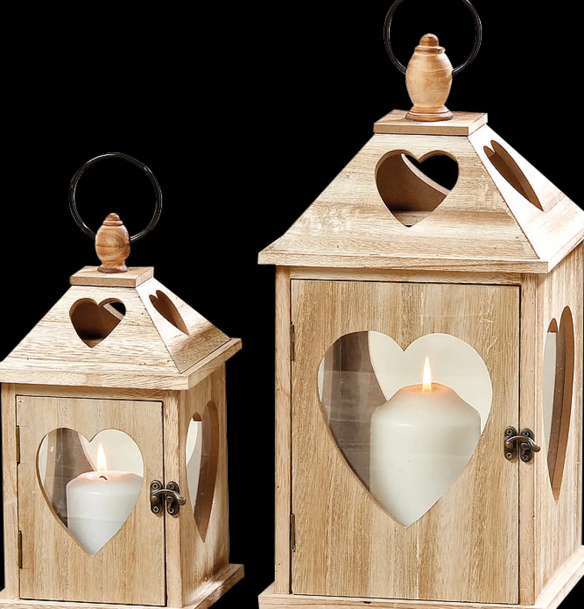 Windlicht Jules mit Herz, Holzlaterne 14x14x24cm, Boltze Home Collections