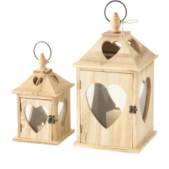 Windlicht Jules mit Herz, Holzlaterne 14x14x24cm, Boltze Home Collections