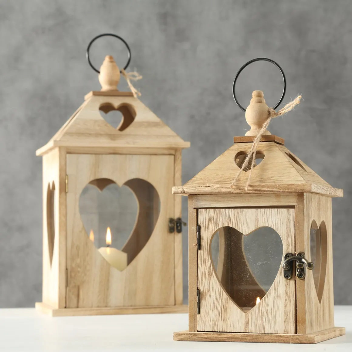 Windlicht Jules mit Herz, Holzlaterne 14x14x24cm, Boltze Home Collections