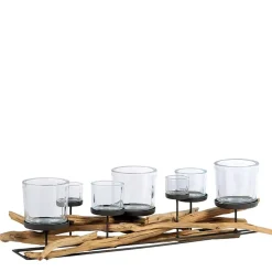 Windlicht Lincoln Schwemmholz, Naturholzleuchter mit 7 Gläser, 80cm, WMG Grünberger