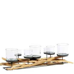 Windlicht Lincoln Schwemmholz, Naturholzleuchter mit 7 Gläser, 80cm, WMG Grünberger