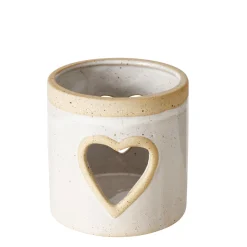 Windlicht Noomi mit Herz, Windlicht mit Farbrand, Steingut, naturtöne, 8cm, Boltze Home Collections