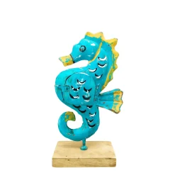 Windlicht Seepferdchen blau, Seepferdchen mit kleinem Türchen, 24cm, Metall