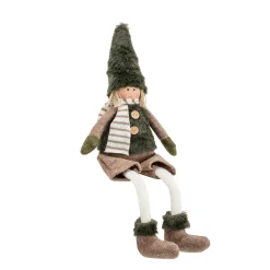 Winterpüppchen Junge, Stoffpuppe mit Schlackerbeine und Plüschmütze, Kantenhocker, 31cm