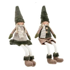 Winterpüppchen Mädchen, Stoffpuppe mit Schlackerbeine und Plüschmütze, Kantenhocker, 31cm