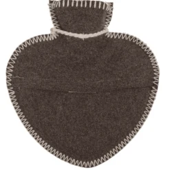 Wärmflasche in Herzform braun-grau, Filzüberzug mit Kordel