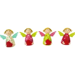 Zaunhocker Engel Schutzengel, Metallengel mit Herz und grünem Pünktchen-Kleid, 9cm