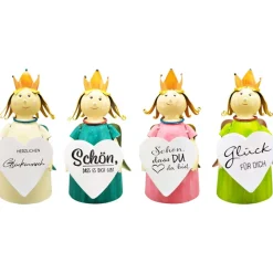 Zaunhocker Engel Schutzengel, Metallengel mit Krone und Schild: Herzlichen Glückwunsch, 21cm