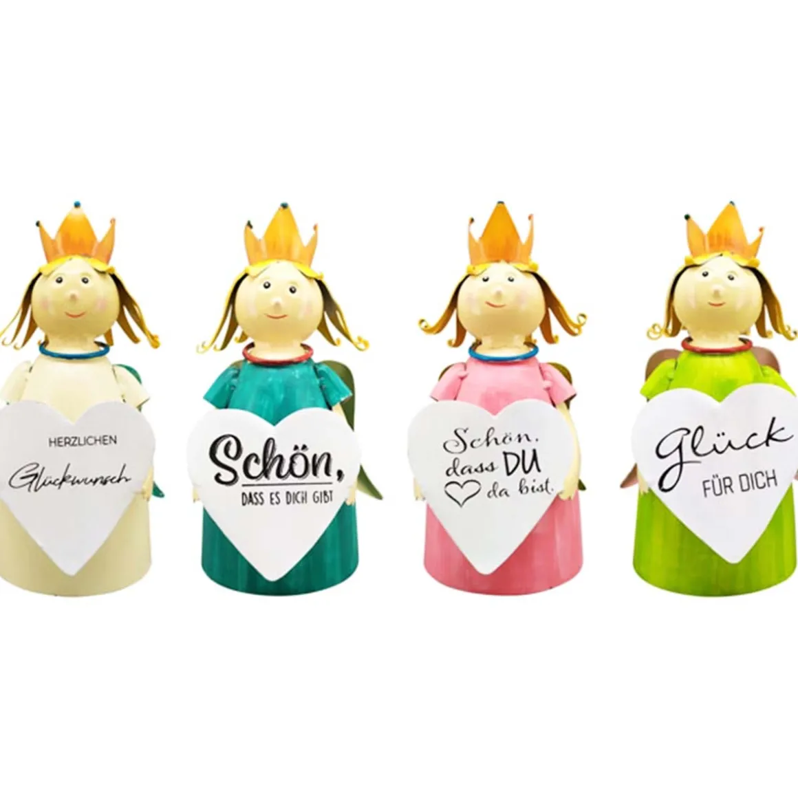 Zaunhocker Engel Schutzengel, Metallengel mit Krone und Schild: Herzlichen Glückwunsch, 21cm