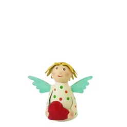 Zaunhocker Engel Schutzengel, Metallengel mit Herz und weiß-creme Pünktchen-Kleid, 9cm