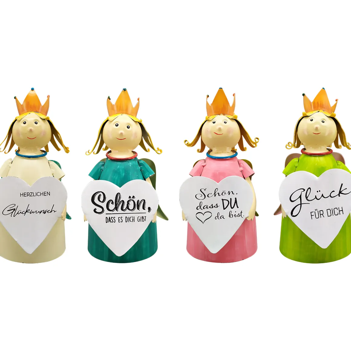 Zaunhocker Engel Schutzengel, Metallengel mit Krone und Schild: Glück für dich, 21cm