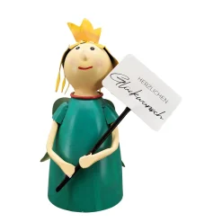 Zaunhocker Engel Schutzengel, Metallengel mit Krone und Schild: Herzlichen Glückwunsch, 24cm