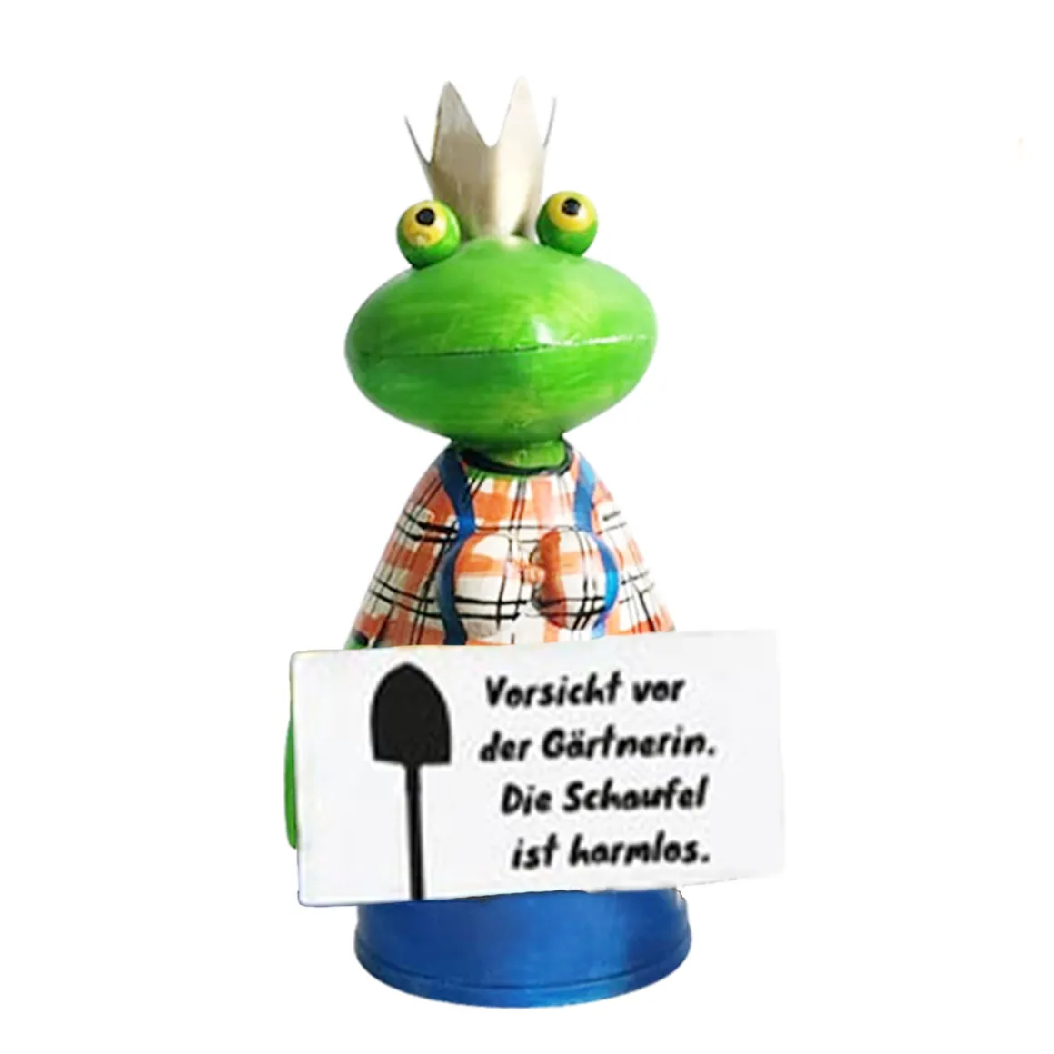 Zaunhocker Frosch Gärtner, Metallfrosch mit Spruch: Vorsicht vor der Gärtnerin..., 14x21cm