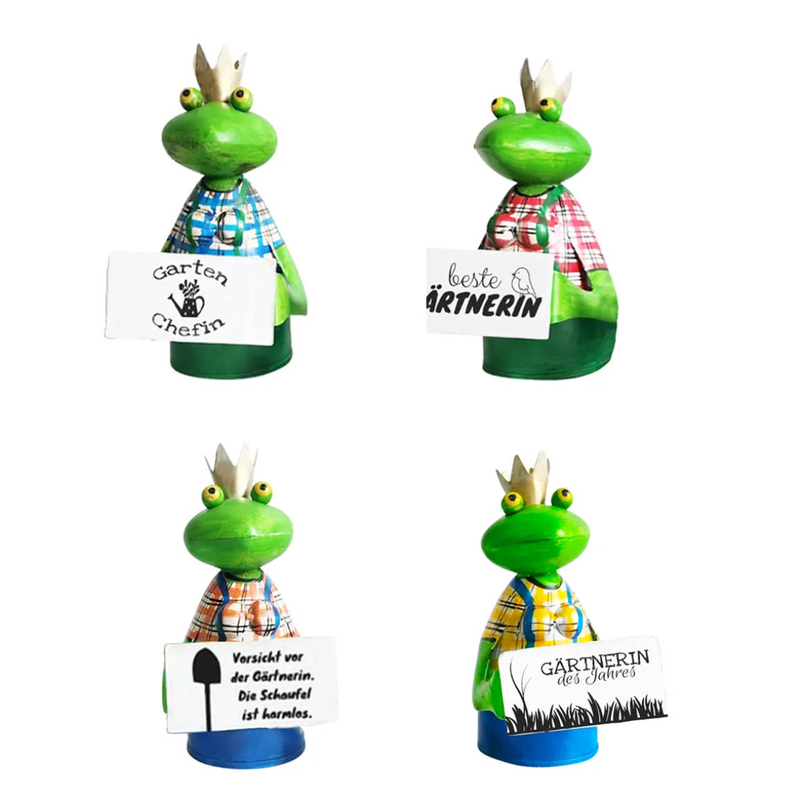 Zaunhocker Frosch Gärtner, Metallfrosch mit Spruch: Vorsicht vor der Gärtnerin..., 14x21cm