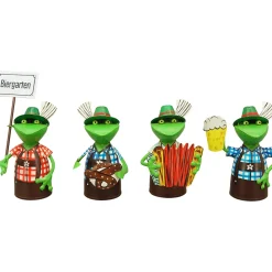 Zaunhocker Frosch Landhaus, Metallfrosch in Lederhose mit Akkordeon, 20cm
