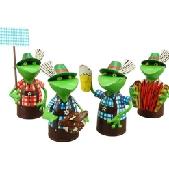 Zaunhocker Frosch Landhaus, Metallfrosch in Lederhose mit Schild Biergarten, 20cm