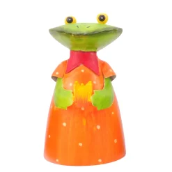Zaunhocker Frosch mit Krone, Metallfrosch oranges Kleid und Krone, 18cm