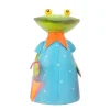Zaunhocker Frosch mit Regenschirm, Metallfrosch blaues Kleid und Regenschirm, 18cm