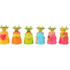 Zaunhocker Frosch mit Regenschirm, Metallfrosch blaues Kleid und Regenschirm, 18cm