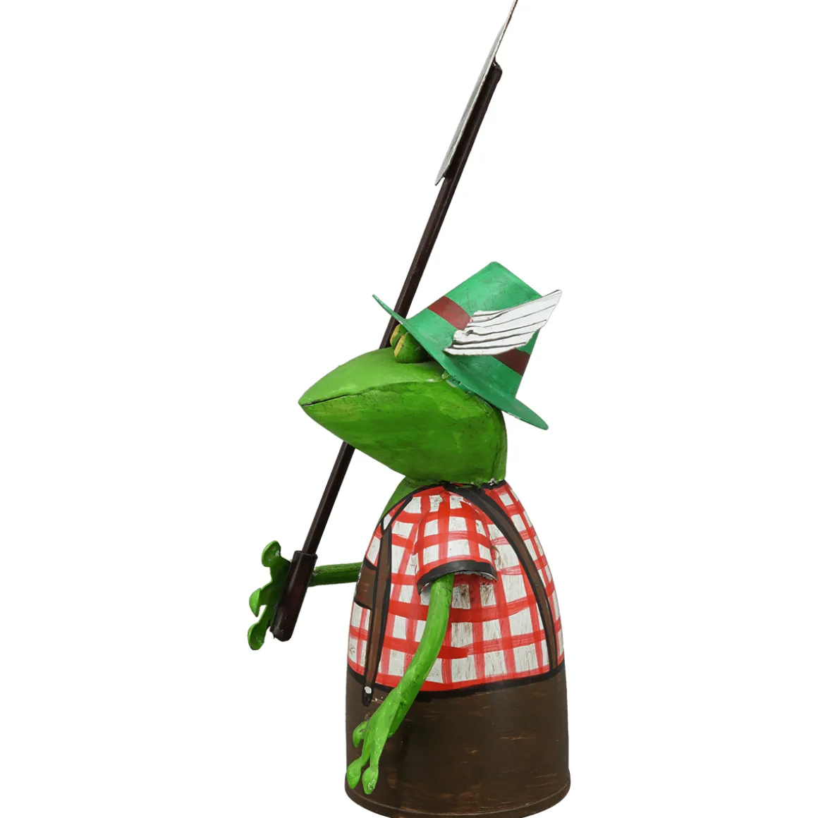 Zaunhocker Frosch Tracht, Metallfrosch in Lederhose mit Schild Biergarten, 30cm