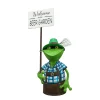 Zaunhocker Frosch Tracht, Metallfrosch in Lederhose mit Schild Welcome to our Beer Garden, 30cm