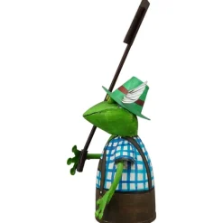 Zaunhocker Frosch Tracht, Metallfrosch in Lederhose mit Schild Welcome to our Beer Garden, 30cm