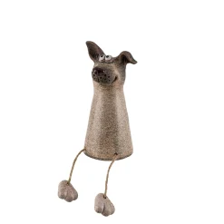 Zaunhocker Hund beige, Keramikhund mit Schlackerbeine, 14cm