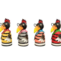 Zaunhocker Rabe Punker Rudi, Metallrabe mit Irokese und Brille, graue Ringel, 21cm