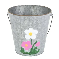 Zinkeimer Flores mit Henkel, Übertopf mit Blumen weiß-rosa, 19cm